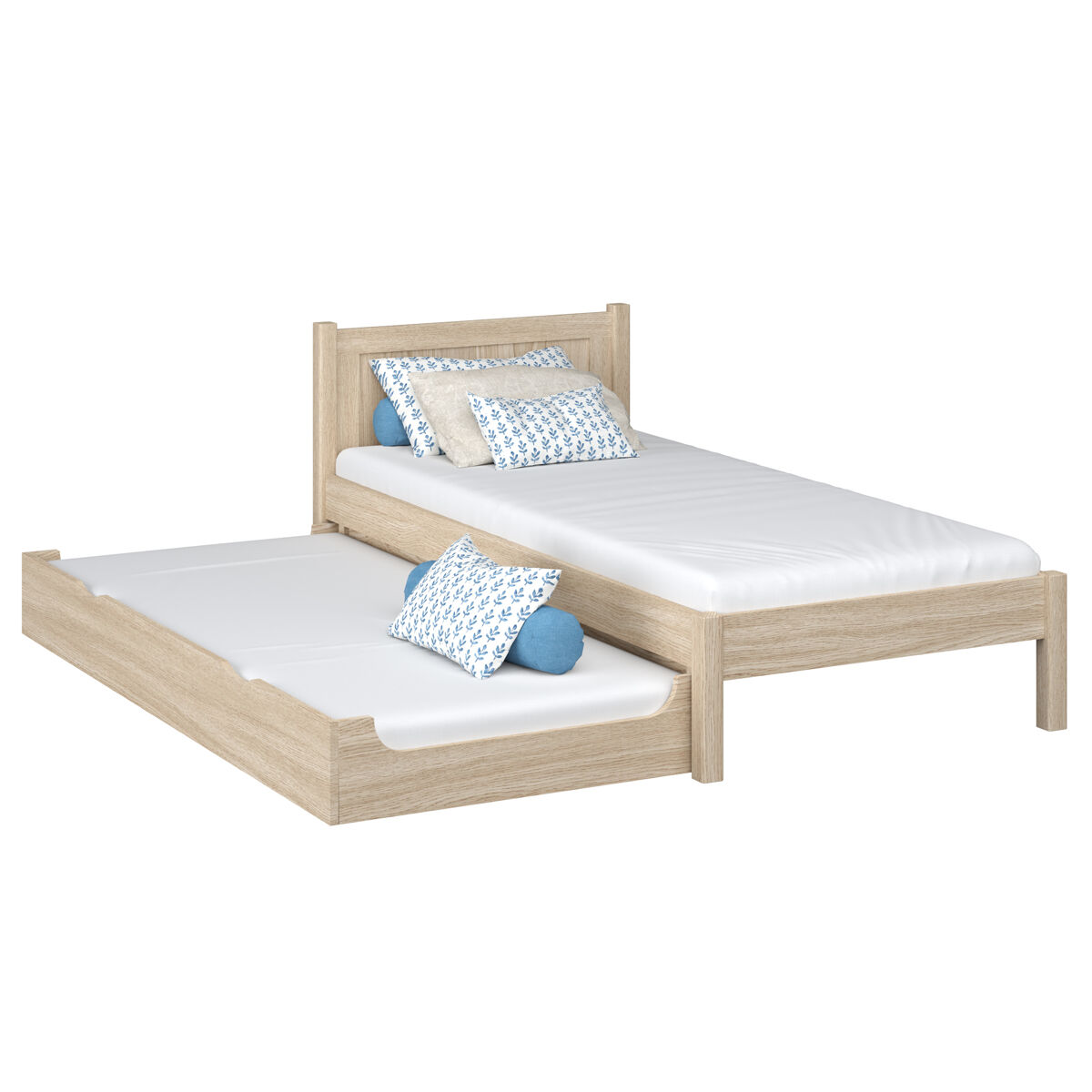 Cama individual de carvalho com gaveta para colchão n02 carvalho branqueado