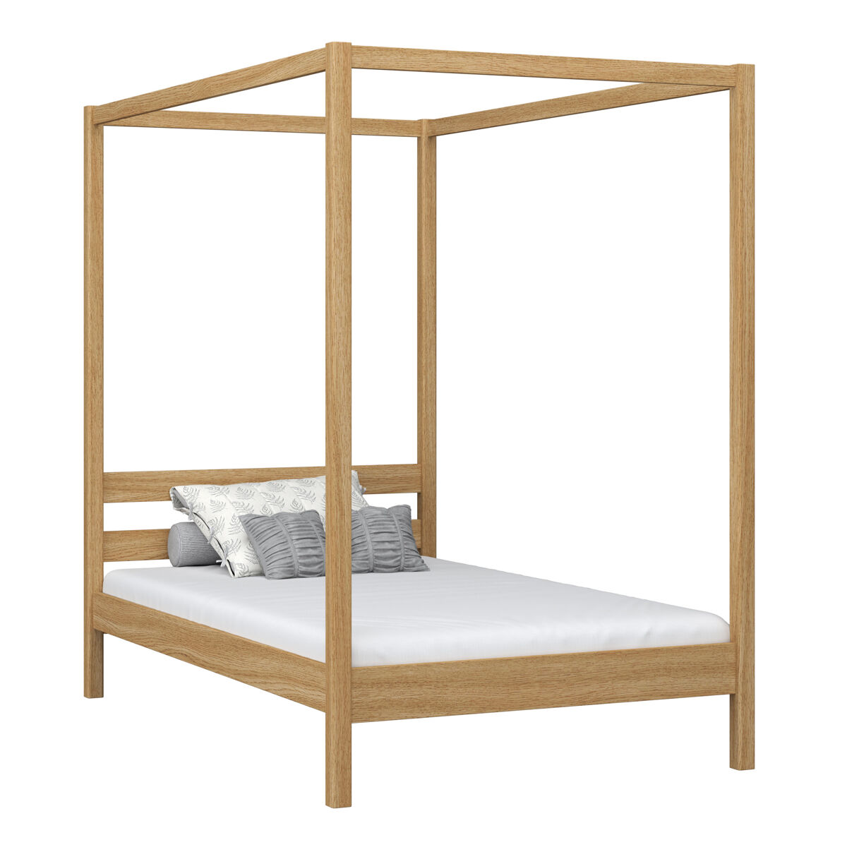 Cama individual de carvalho com dossel n01 carvalho natural