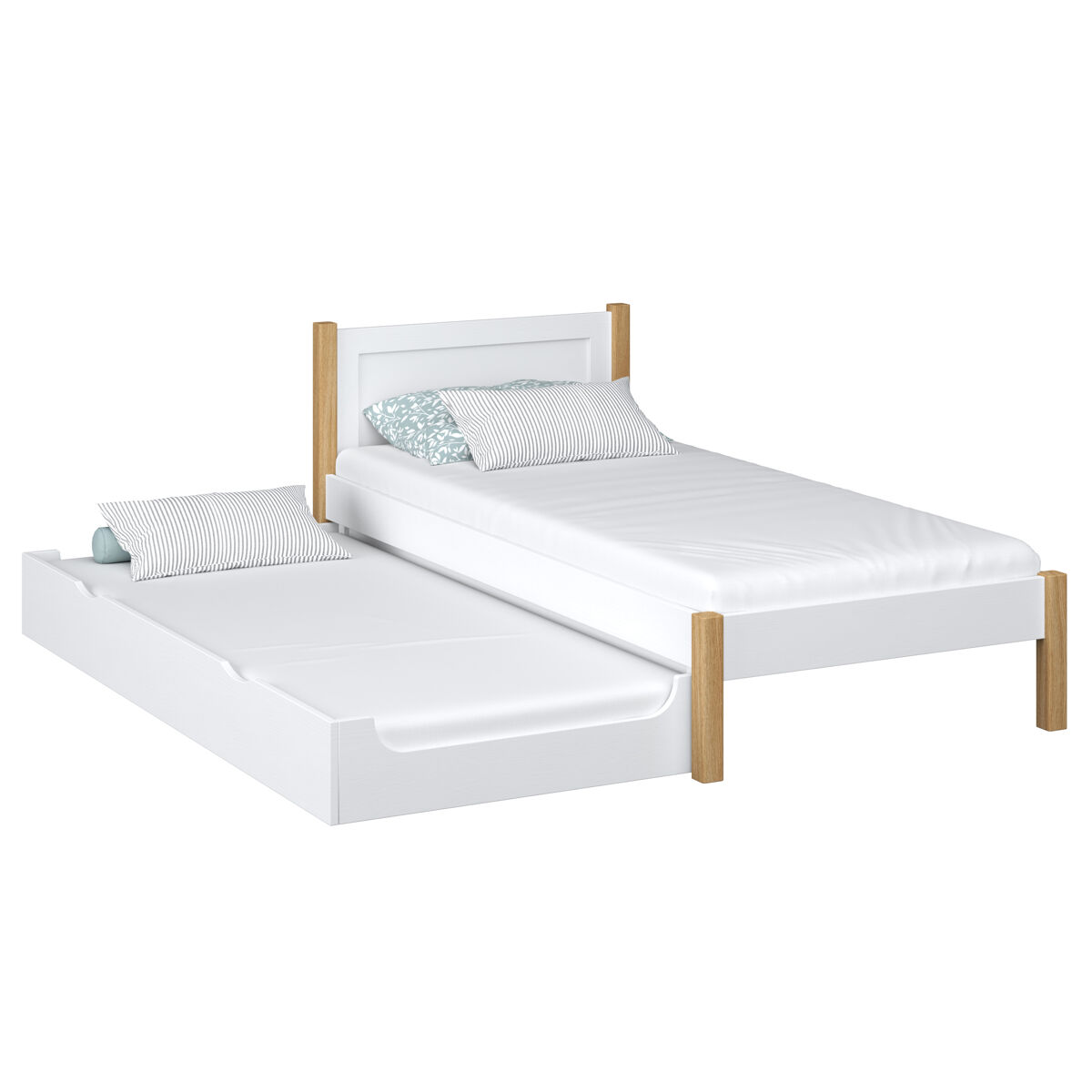 Cama individual com gaveta para colchão n02 branco e carvalho