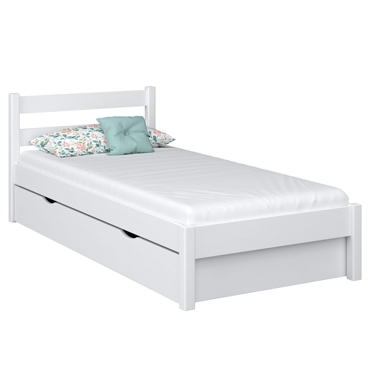 Cama individual de madeira com gaveta n01 branco