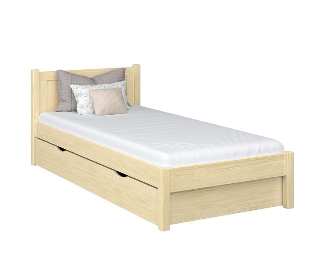 Cama individual de madeira com gaveta n02 pinho incolor