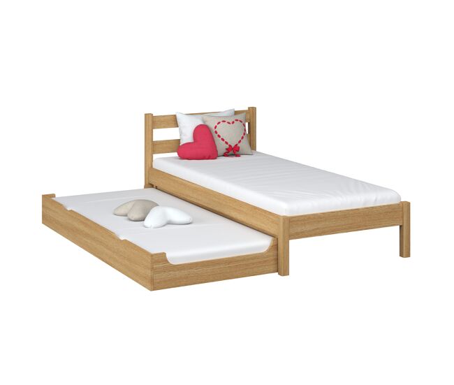 Cama individual de carvalho com gaveta para colchão n01 carvalho natural