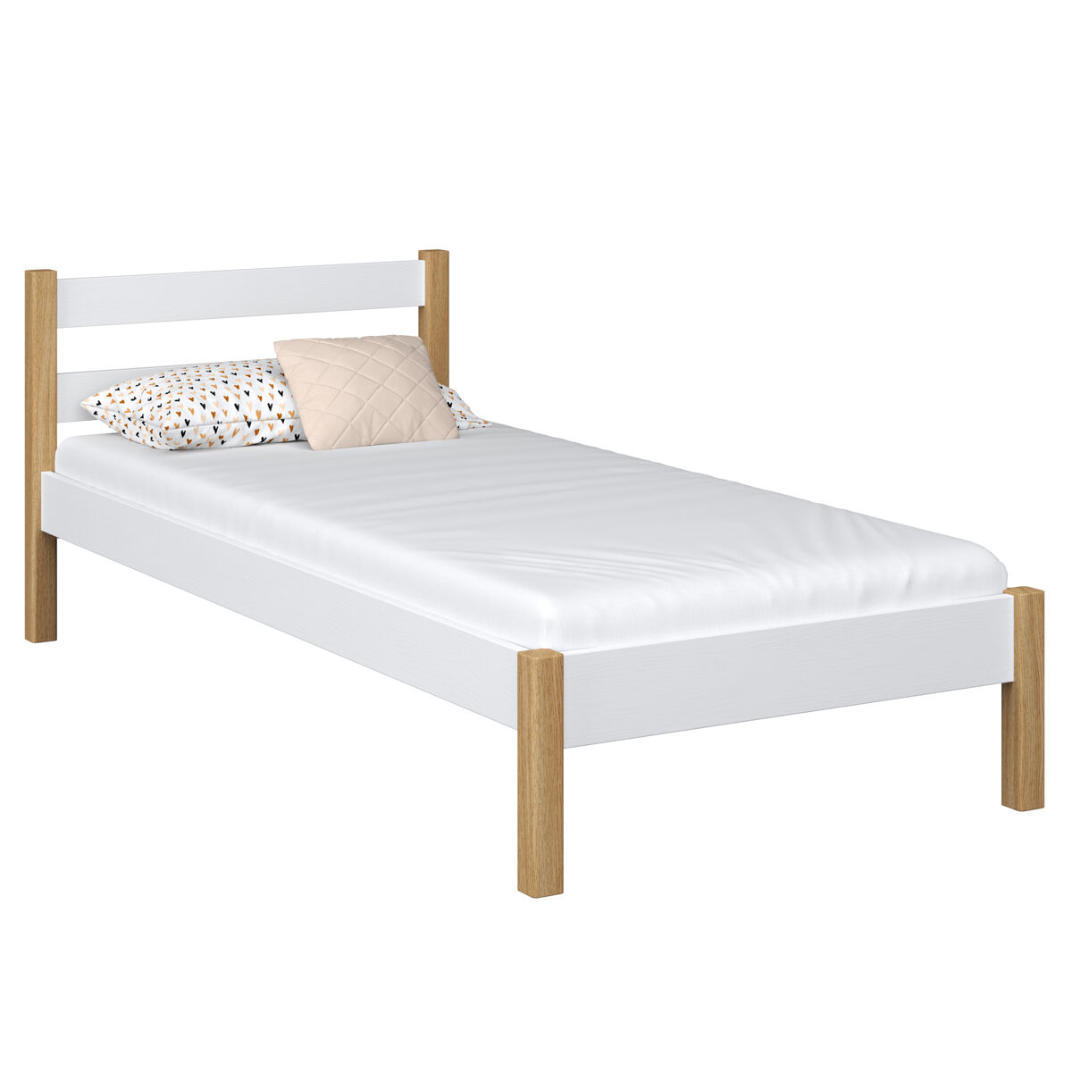 Cama individual de madeira n01 branco e carvalho