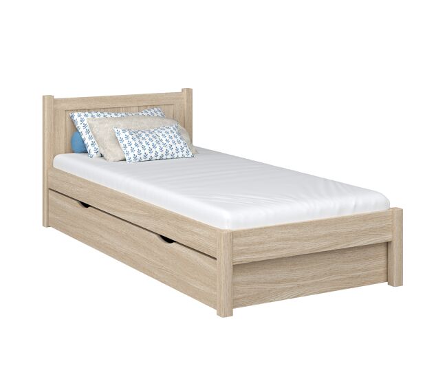 Cama individual de carvalho com gaveta n02 carvalho branqueado