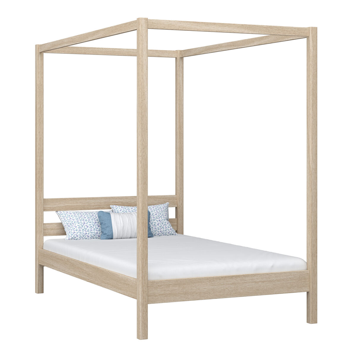 Cama individual de carvalho com dossel n01 carvalho branqueado