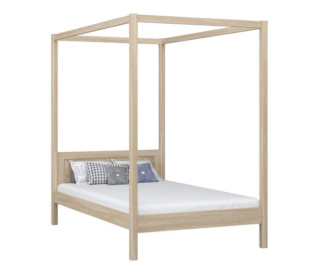 Cama individual de carvalho com dossel n02 carvalho branqueado