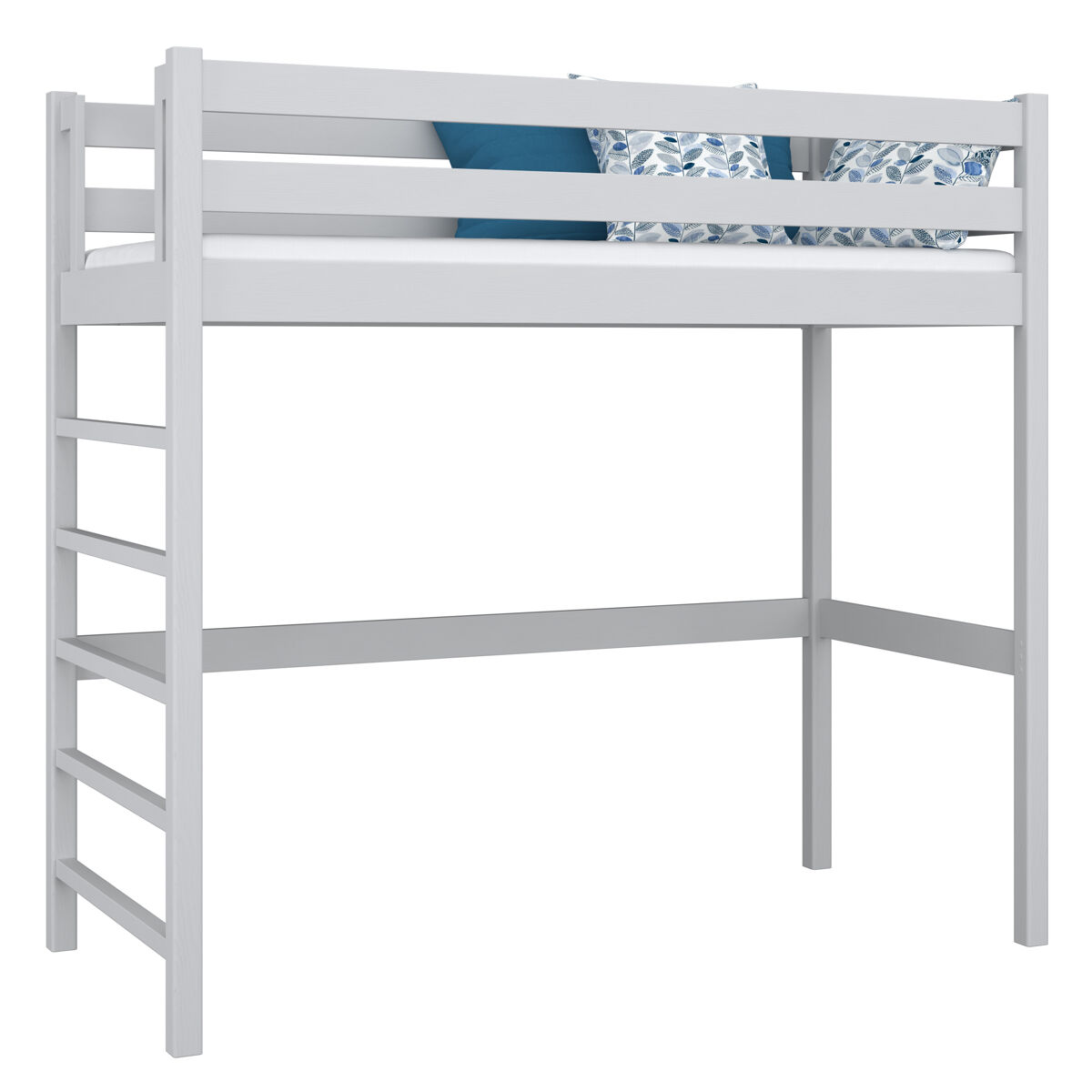 Cama alta de madeira n01 cinza