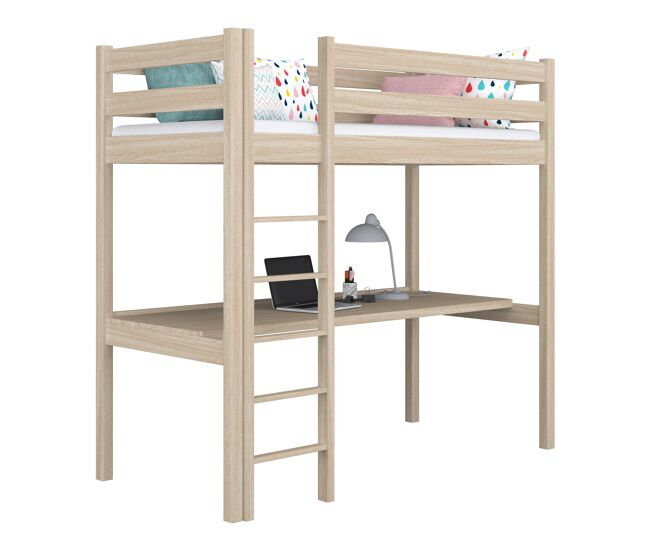 Cama mezzanine de carvalho com secretária n05 carvalho branqueado