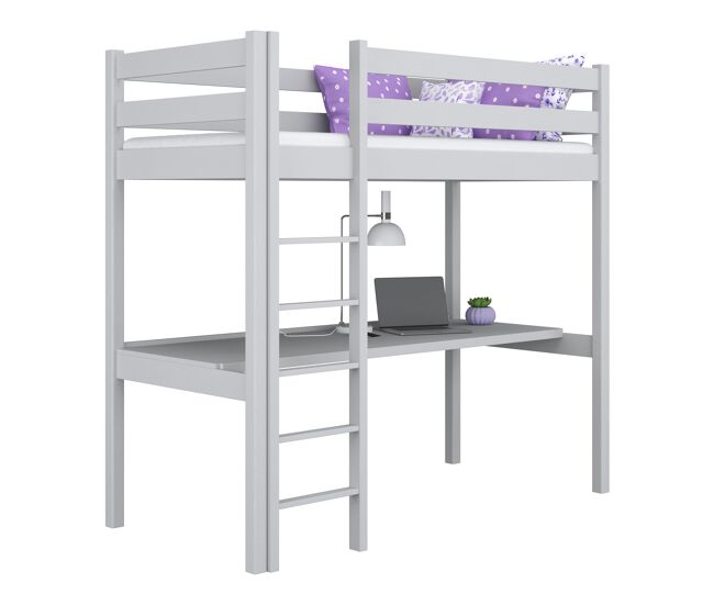 Cama alta de madeira com secretária n05 cinza