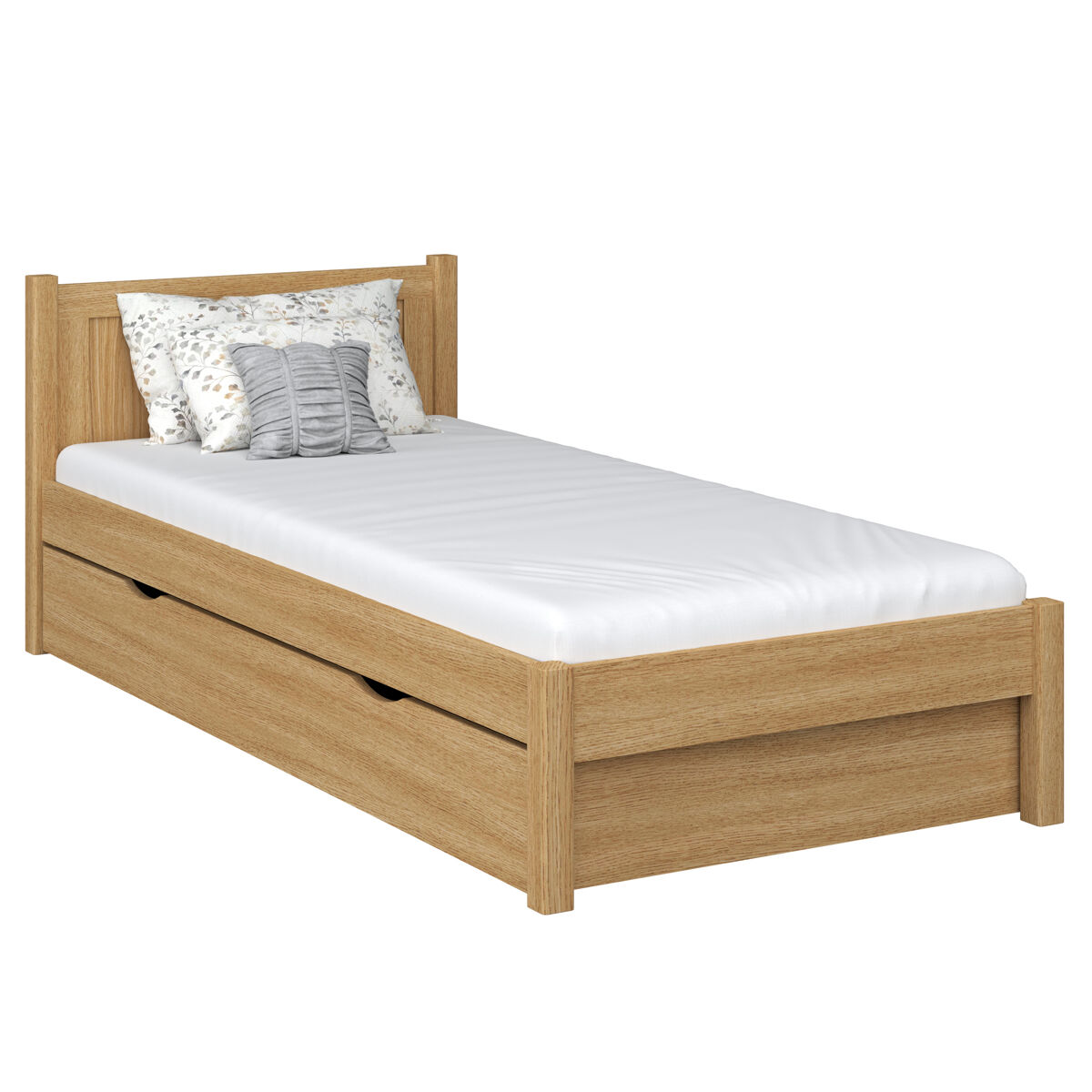 Cama individual de carvalho com gaveta n02 carvalho natural