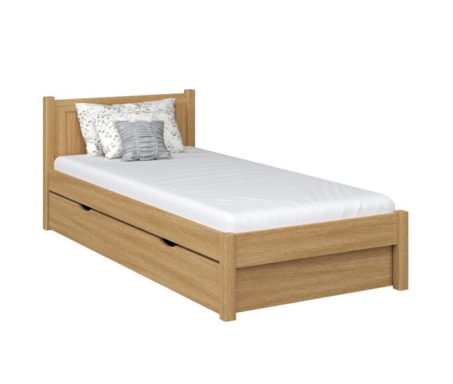 Cama individual de carvalho com gaveta n02 carvalho natural