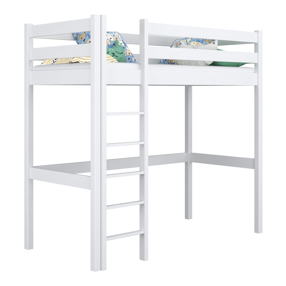 Cama alta de madeira n05 branco