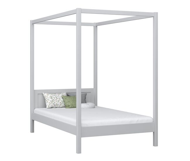 Cama individual de madeira com dossel n02 cinza