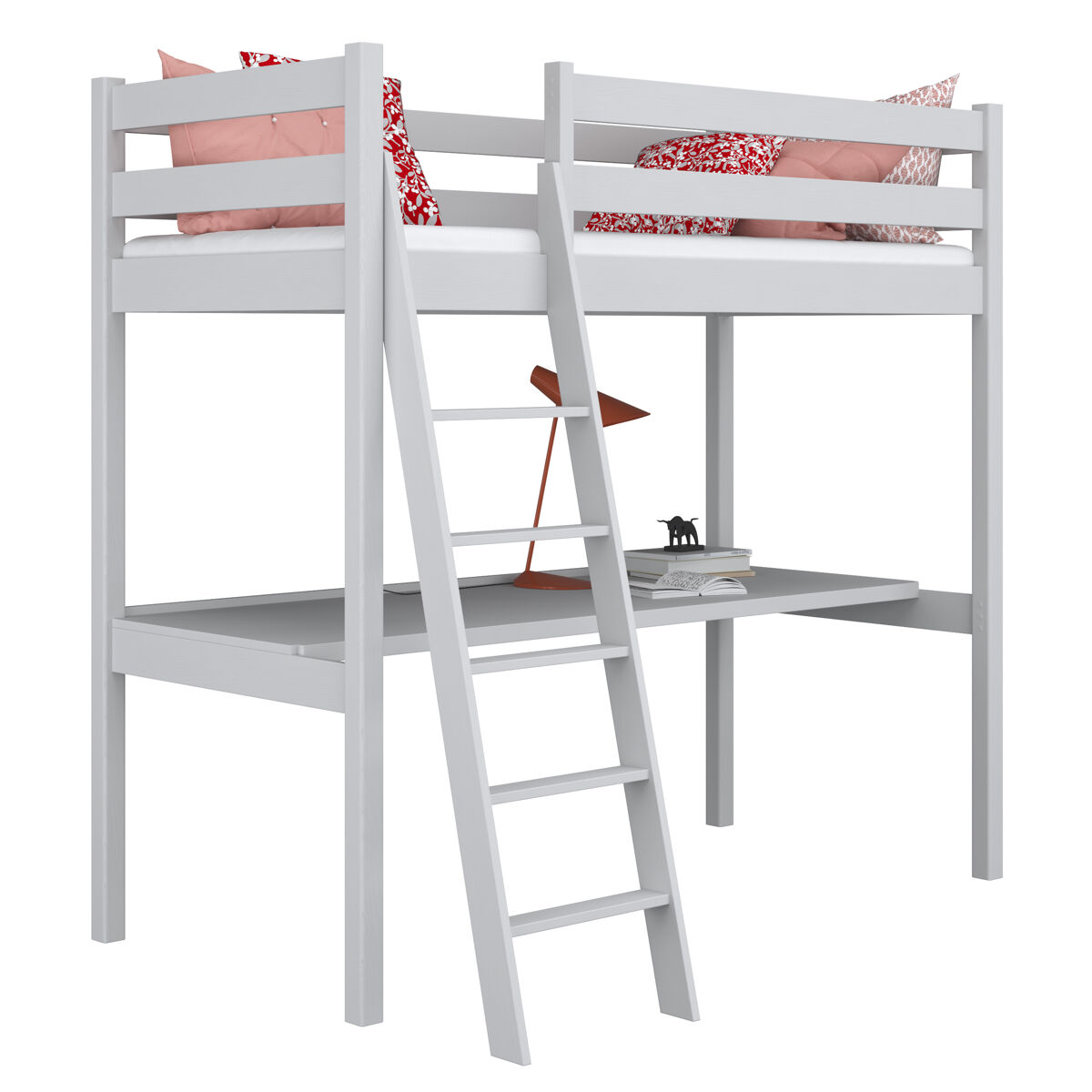 Cama alta de madeira com secretária n03 cinza