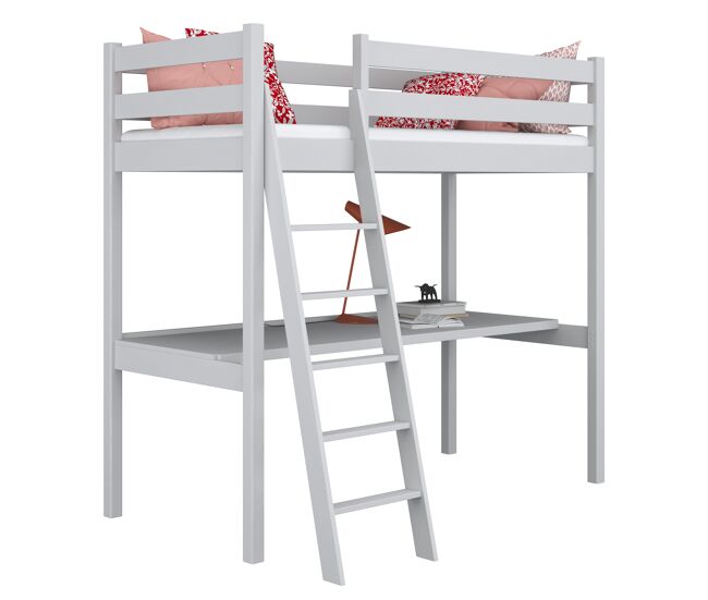Cama alta de madeira com secretária n03 cinza