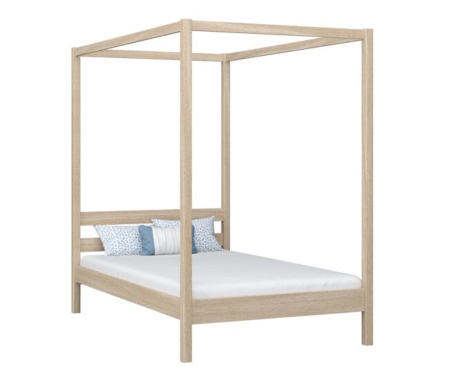 Cama individual de carvalho com dossel n01 carvalho branqueado