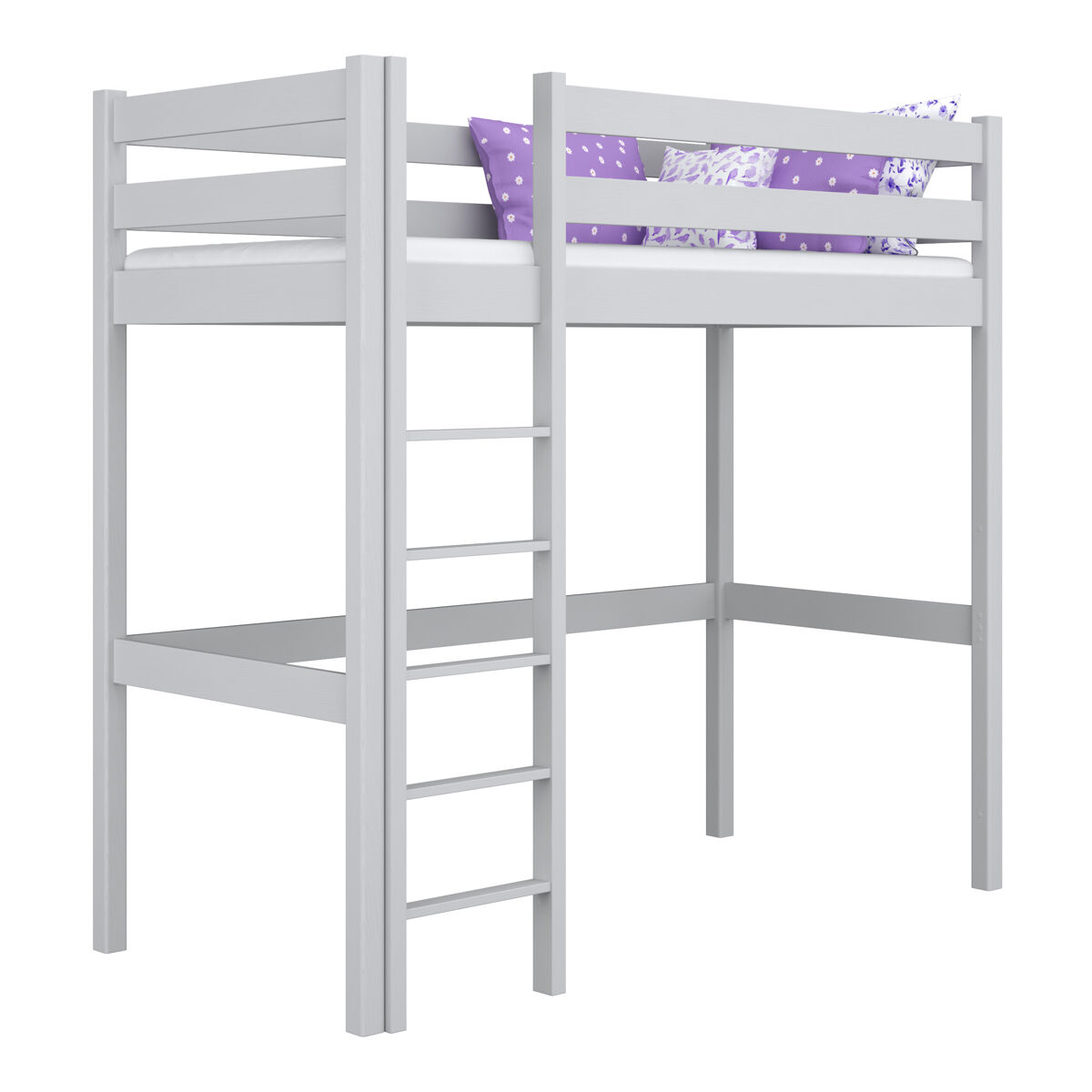 Cama alta de madeira n05 cinza