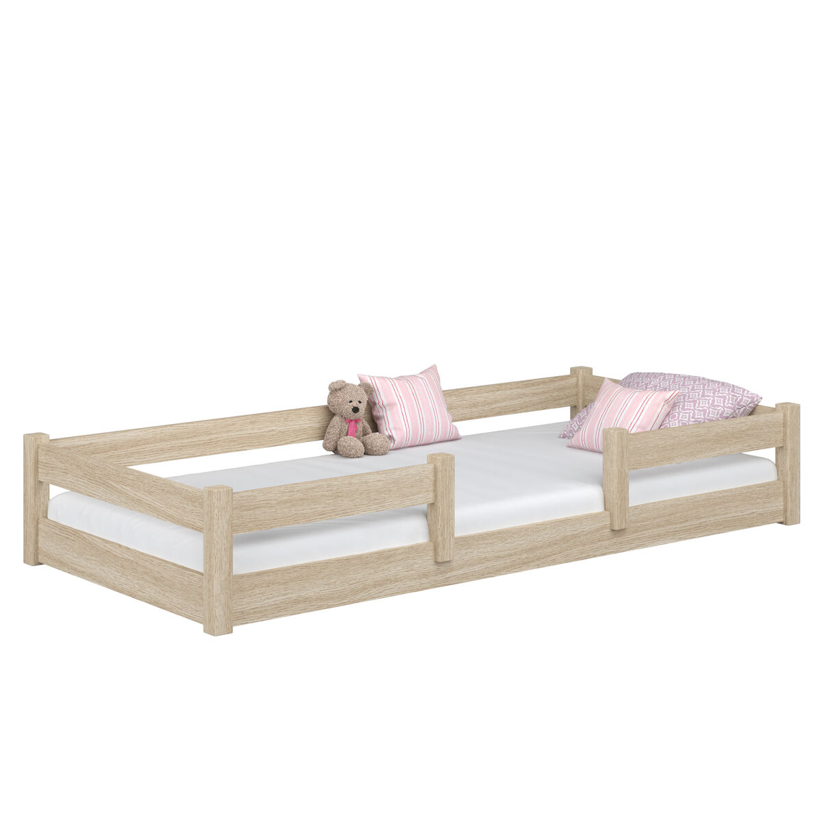 Cama baixa de carvalho n01 carvalho branqueado