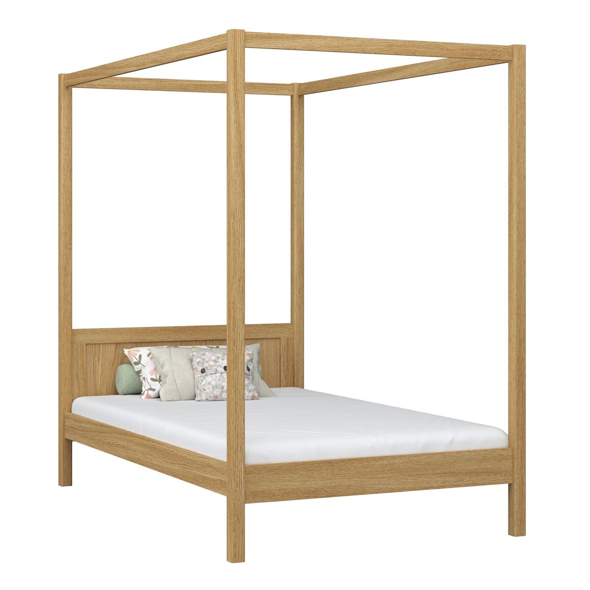 Cama individual de carvalho com dossel n02 carvalho natural