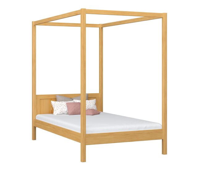 Cama individual de madeira com dossel n02 pinho natural