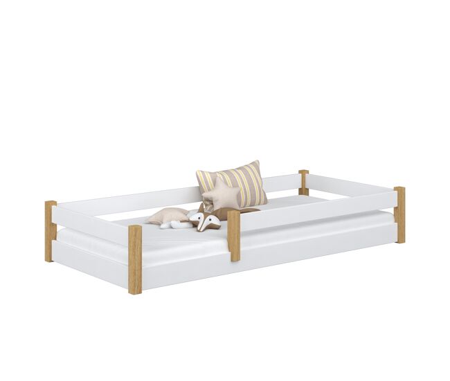 Cama baixa de madeira n02 branco e carvalho