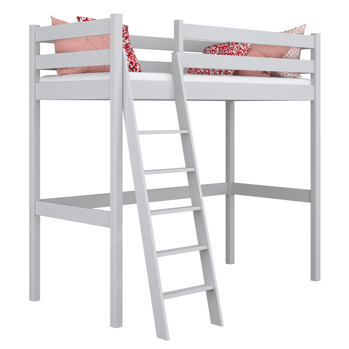 Cama alta de madeira n03 cinza