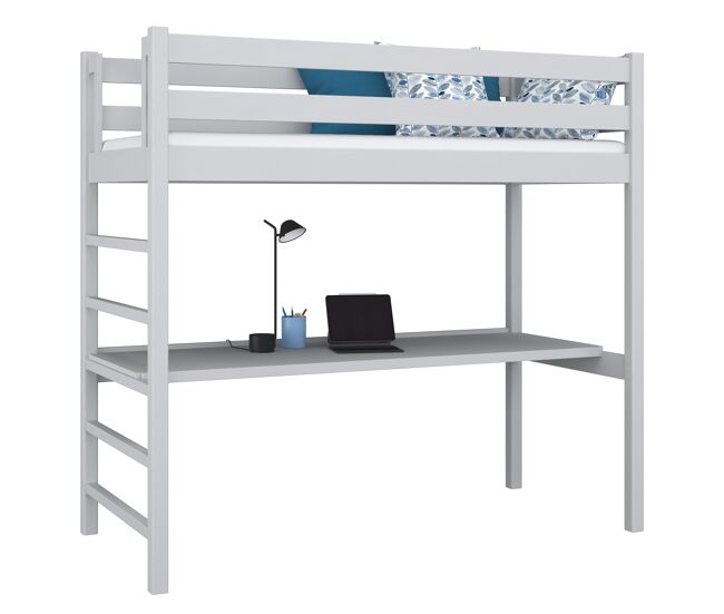 Cama alta de madeira com secretária n01 cinza