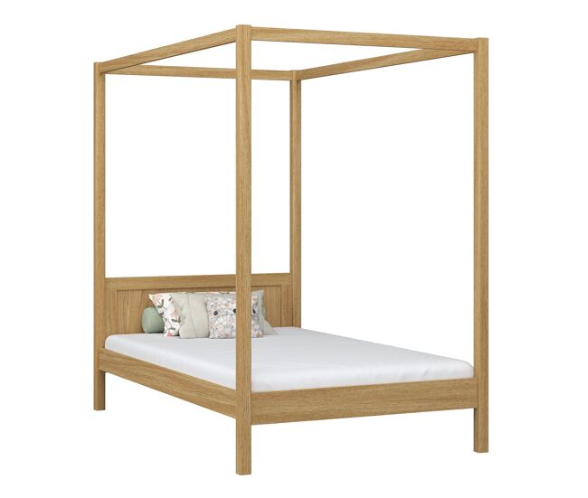 Cama individual de carvalho com dossel n02 carvalho natural