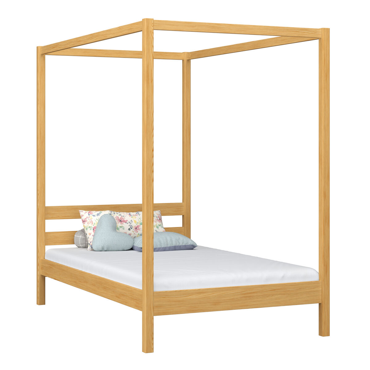 Cama individual de madeira com dossel n01 pinho natural