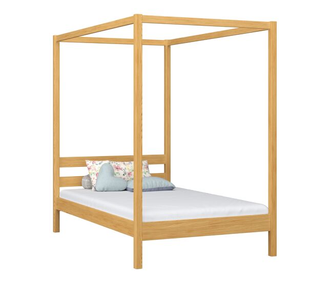 Cama individual de madeira com dossel n01 pinho natural