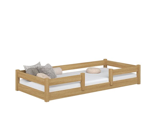 Cama baixa de carvalho n01 carvalho natural