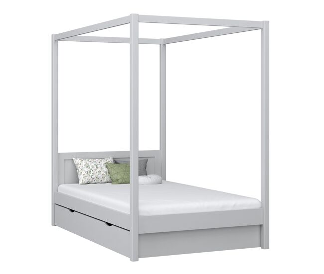 Cama individual de madeira com dossel e gaveta n02 cinza