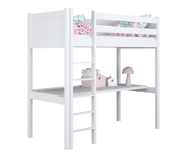 Cama alta de madeira com secretária n06 branco