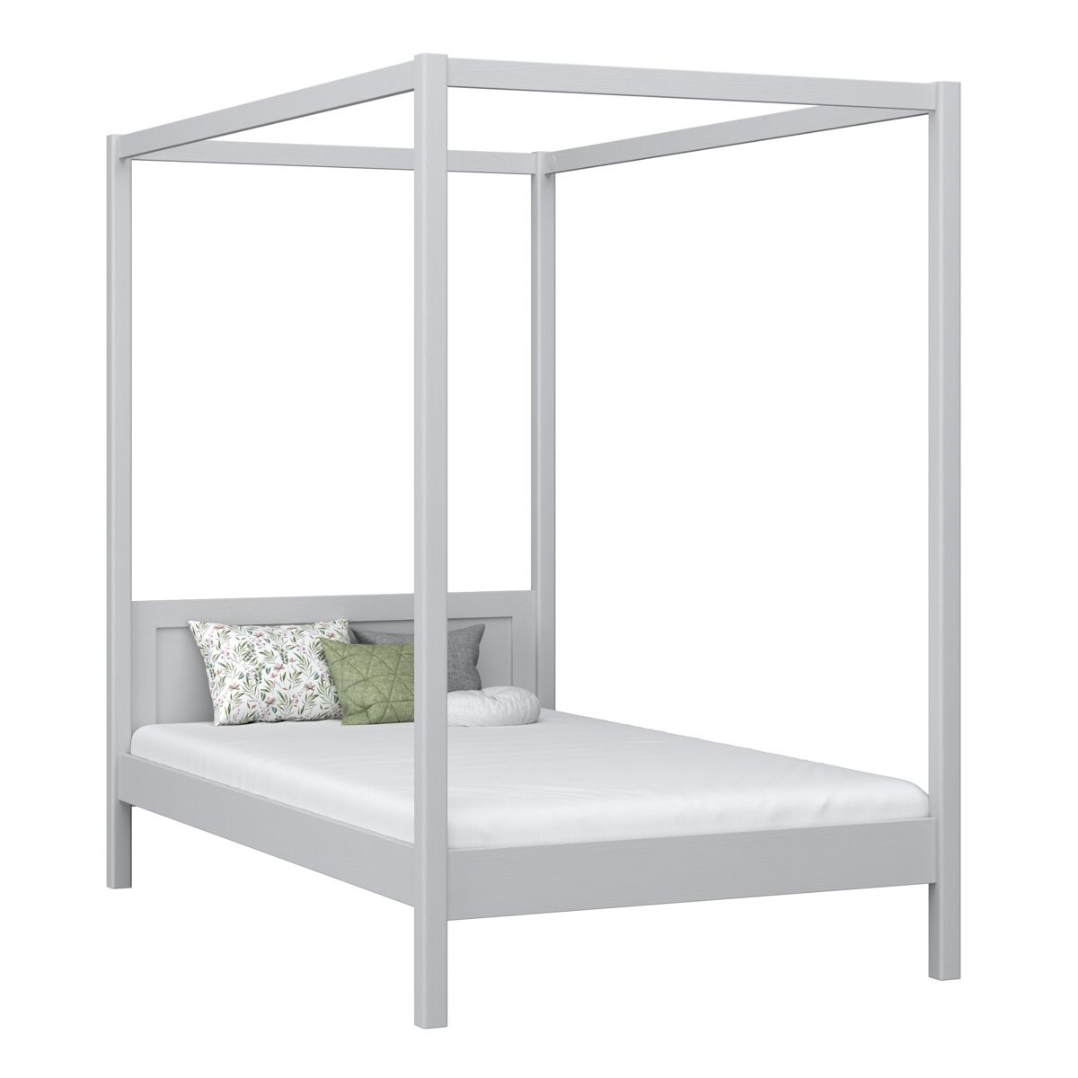 Cama individual de madeira com dossel n02 cinza
