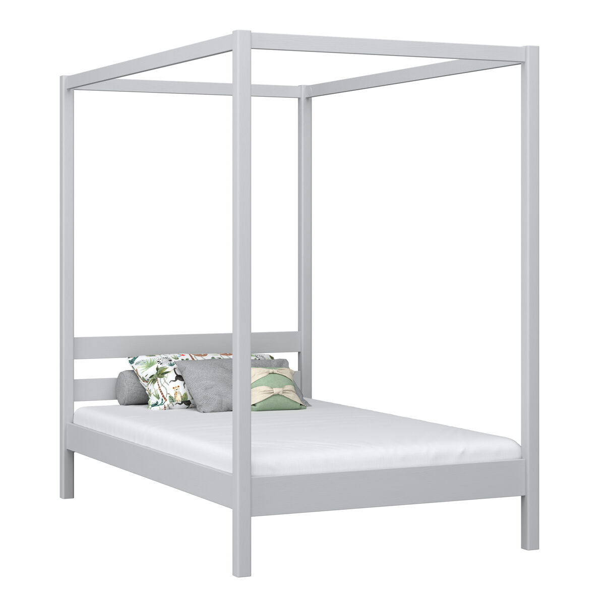 Cama individual de madeira com dossel n01 cinza