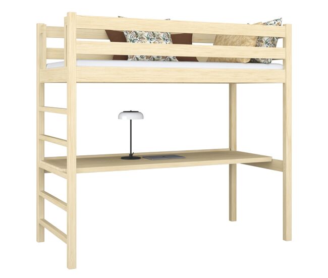 Cama alta de madeira com secretária n01 pinho incolor
