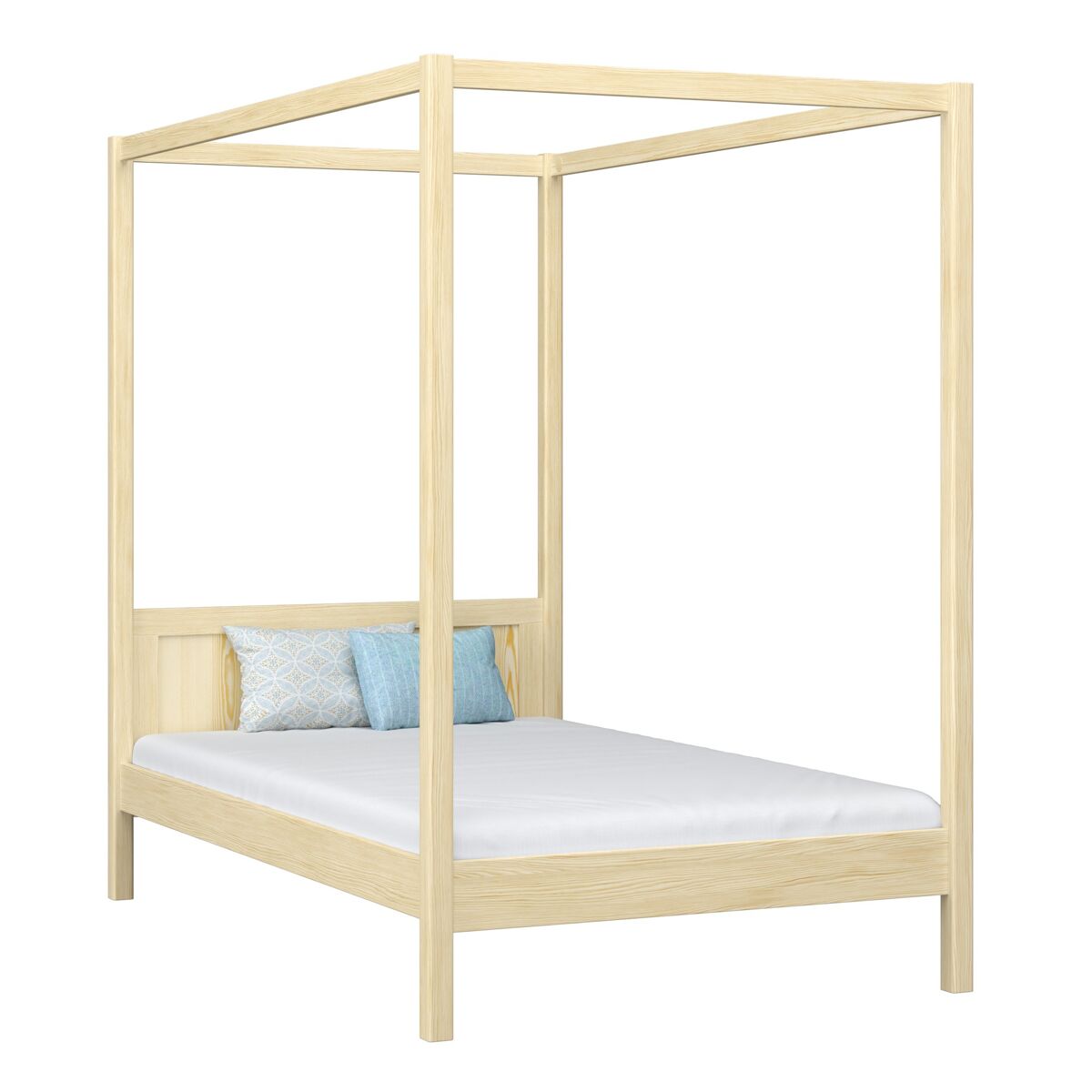 Cama individual de madeira com dossel n02 pinho incolor