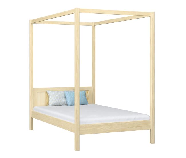 Cama individual de madeira com dossel n02 pinho incolor