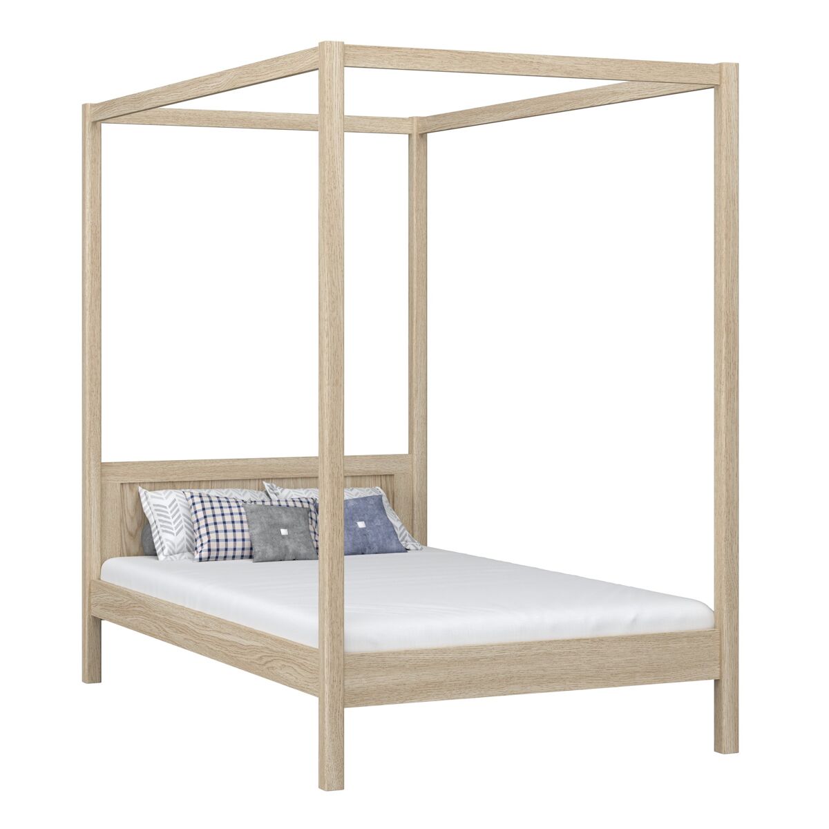 Cama individual de carvalho com dossel n02 carvalho branqueado