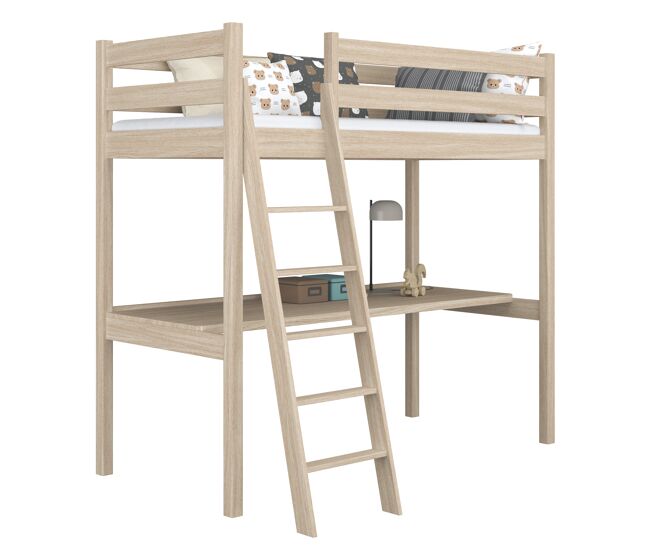 Cama mezzanine de carvalho com secretária n03 carvalho branqueado