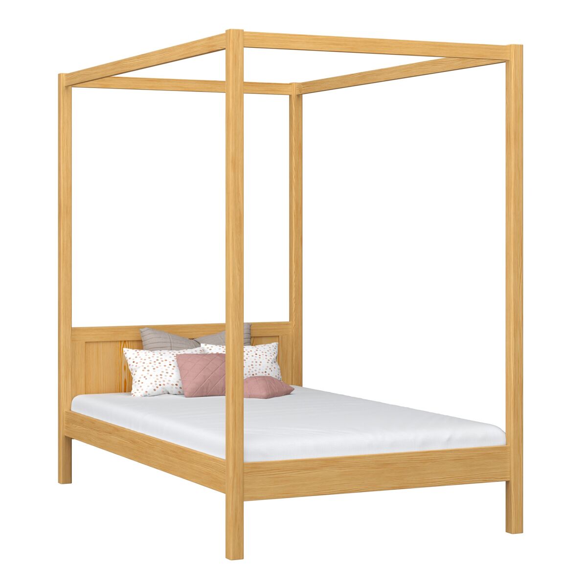 Cama individual de madeira com dossel n02 pinho natural