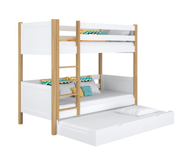 Beliche de madeira com gaveta para colchão n02 branco e carvalho