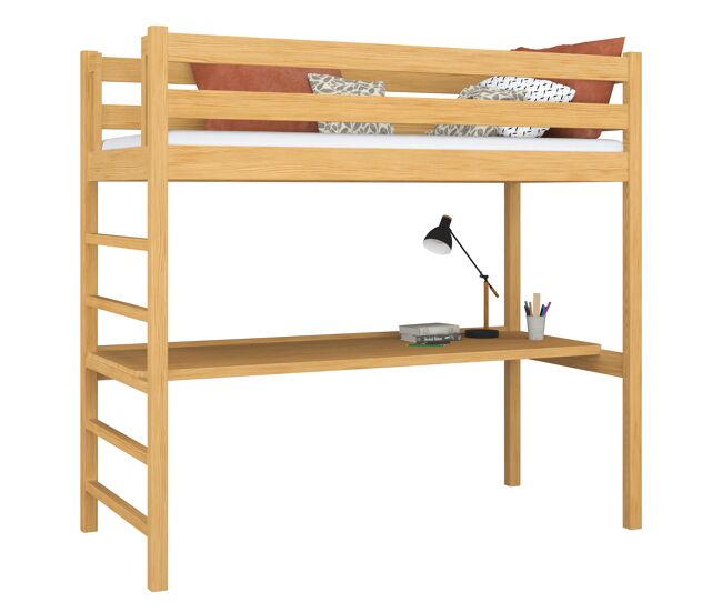Cama alta de madeira com secretária n01 pinho natural