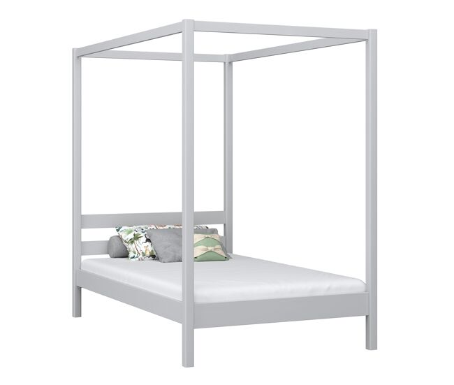 Cama individual de madeira com dossel n01 cinza