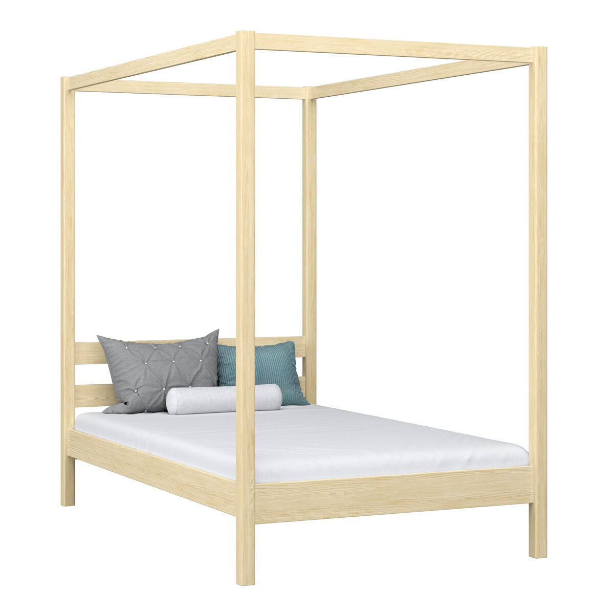 Cama individual de madeira com dossel n01 pinho incolor