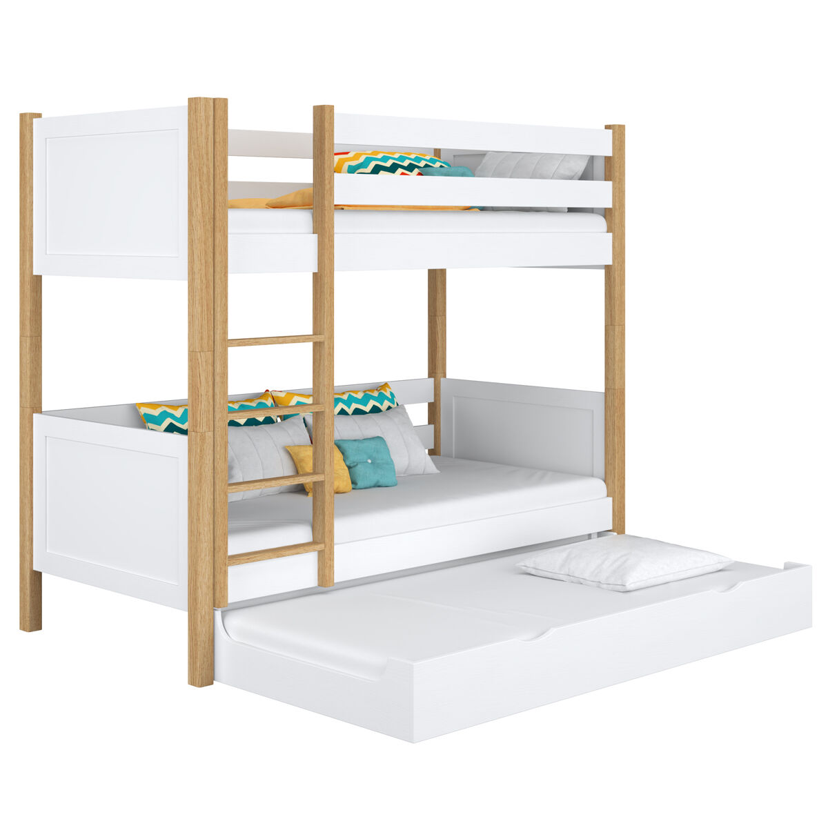 Beliche de madeira com gaveta para colchão n02 branco e carvalho