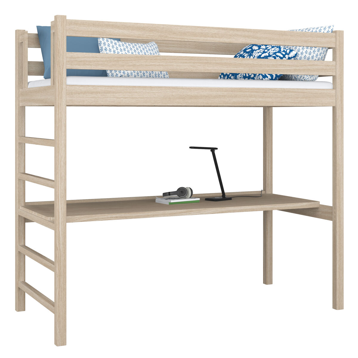 Cama mezzanine de carvalho com secretária n01 carvalho branqueado