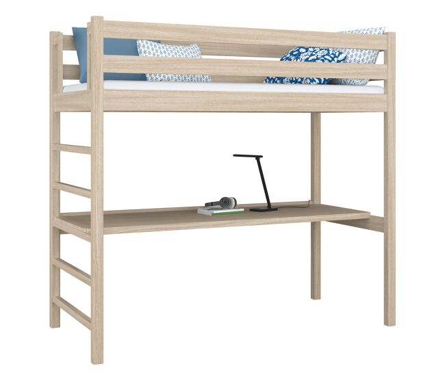 Cama mezzanine de carvalho com secretária n01 carvalho branqueado