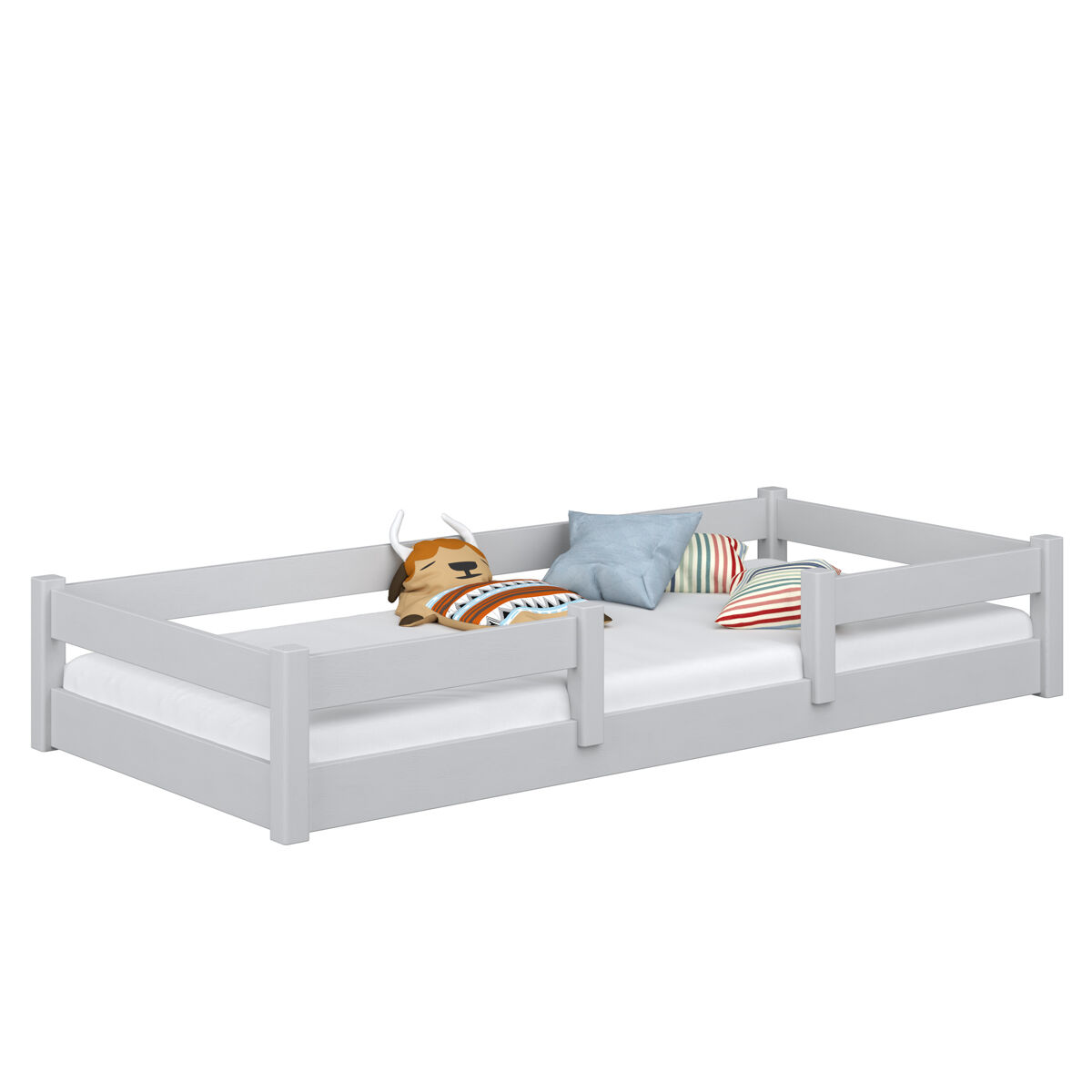 Cama baixa de madeira n01 cinza