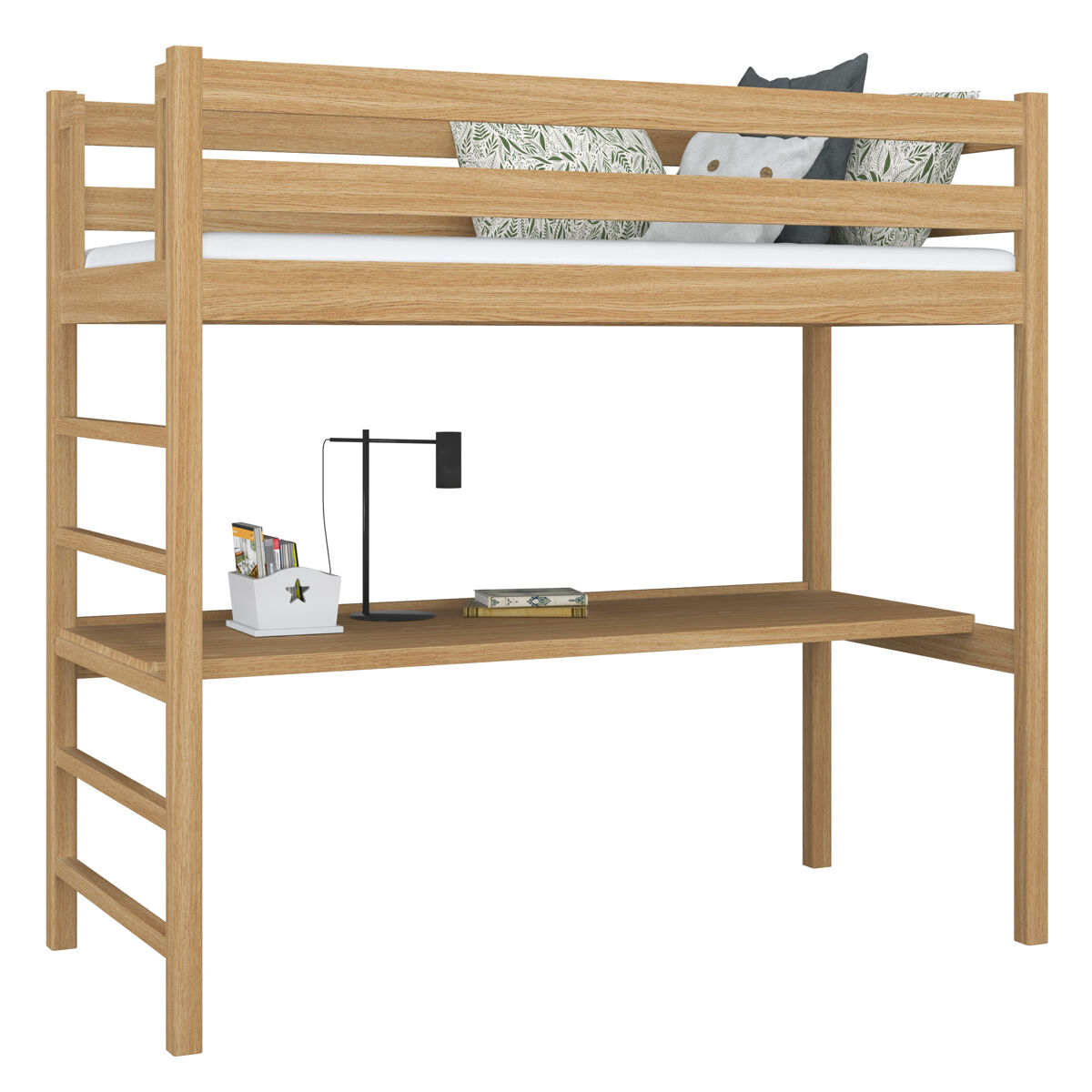 Cama mezzanine de carvalho com secretária n01 carvalho natural